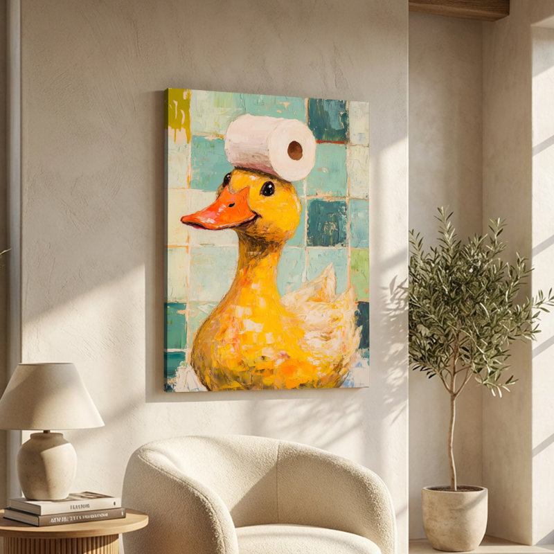 Toile tendue avec empâtement de salle de bain Whimsical Art Duck - 24 po x 36 po x 1 po