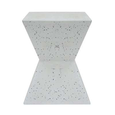 14.75" White Terrazzo Finish Prismatic Symmetry Concrete Outdoor Side Table With Prismatic Design – Weather-Resistant Accent For Patio, Garden, Or Balcony