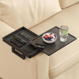 Bamboo Sofa Arm Tray With 360° Rotating Phone Holder & Storage Box, Adjustable Couch Armrest Table For Wide Couches, Ideal For Eating, Drinking, Or Dining