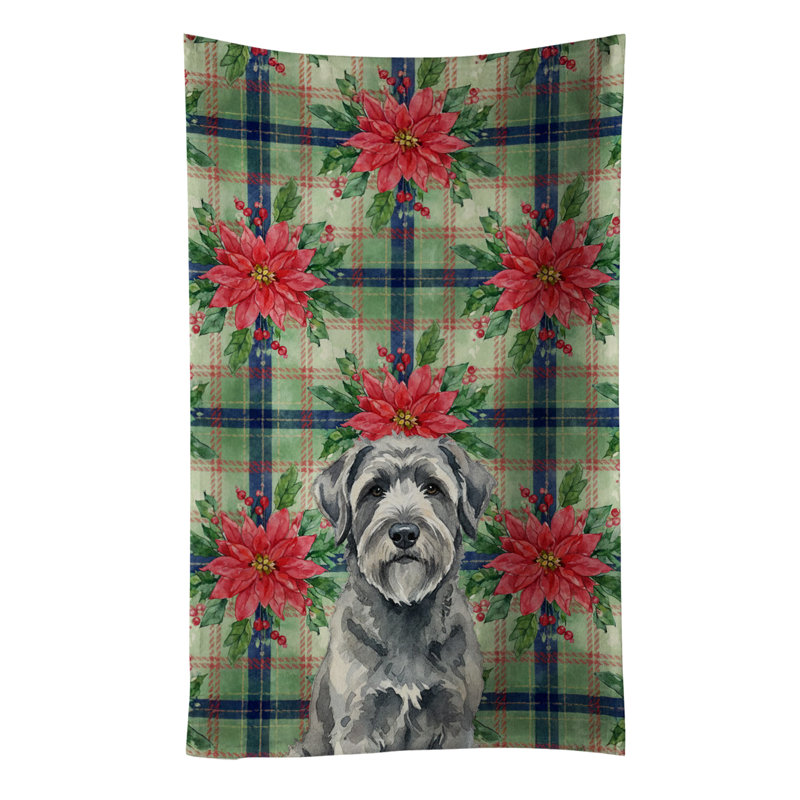 Gray Bouvier des Flandres Christmas PoinsettIas Kitchen Towel, Gray Bouvier des Flandres