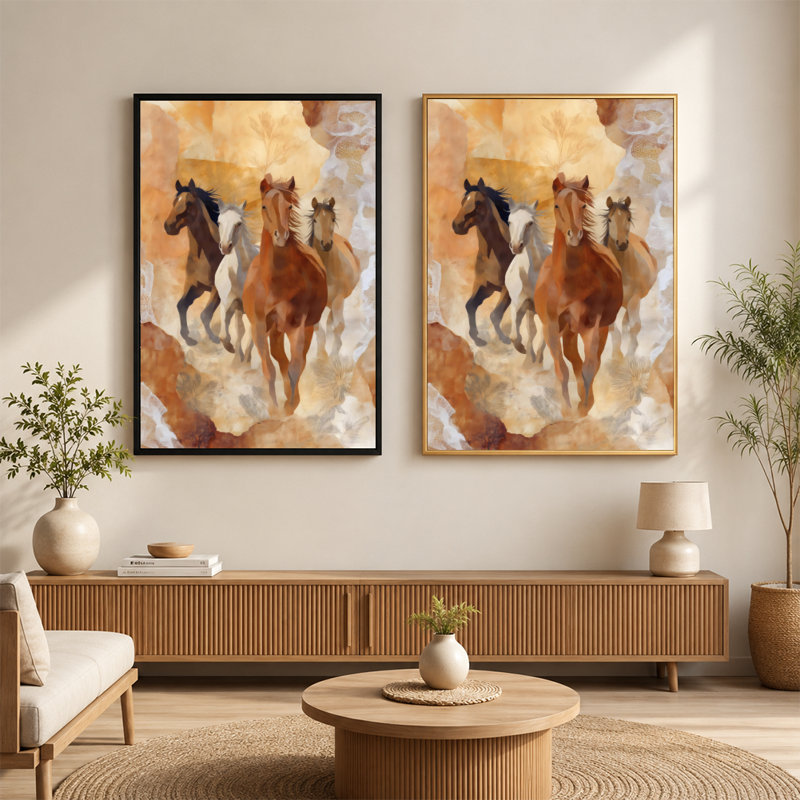 Art mural sur toile de désert galopant avec cadre flottant, prêt à accrocher, 8 x 12 po, Beige
