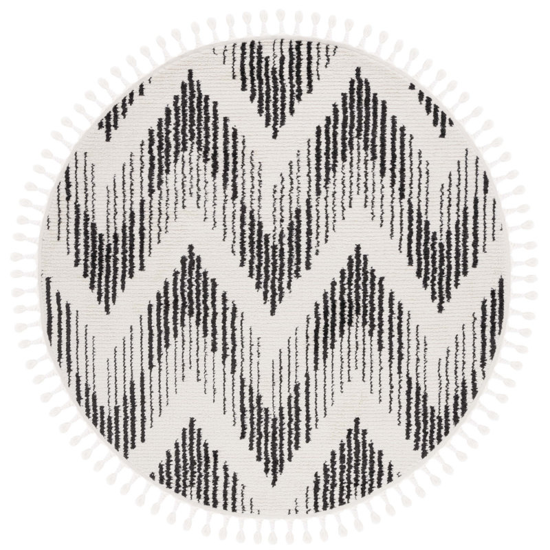 Emmariah Tassel Performance Chevron Rug, Round 6'7"