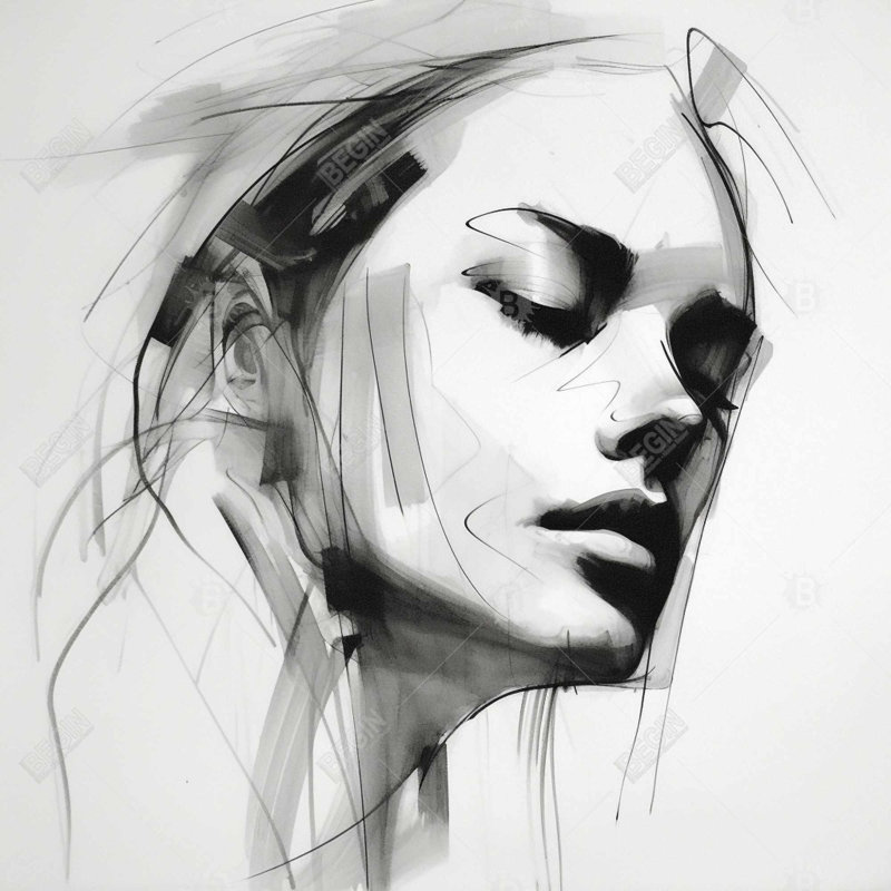 Toile beauté monochrome - Traits féminins | Décoration intérieure
