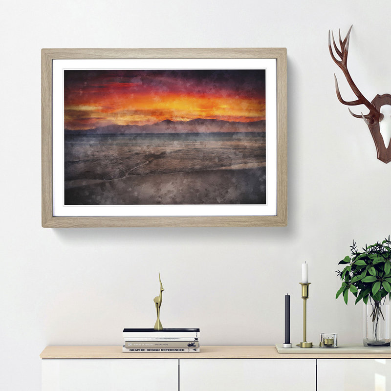 Spanish Beach at Sunset - Picture Frame Painting Print, Oak Framed, 24cm H x 33cm W x 2cm D
