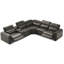 Très grand canapé modulaire inclinable électrique double à 5 places avec console / porte-gobelets, haut-parleurs Bluetooth et rangement, revêtement Leathaire, gris foncé-1741576327