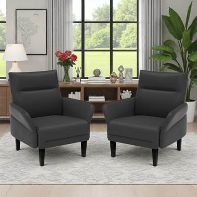Upholstered Faux Leather Accent Armchair with Wood Legs