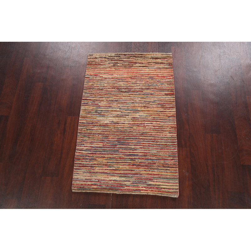 Tapis multicolore noué à la main de conception unique 2 pi 8 po x 4 pi 1 po