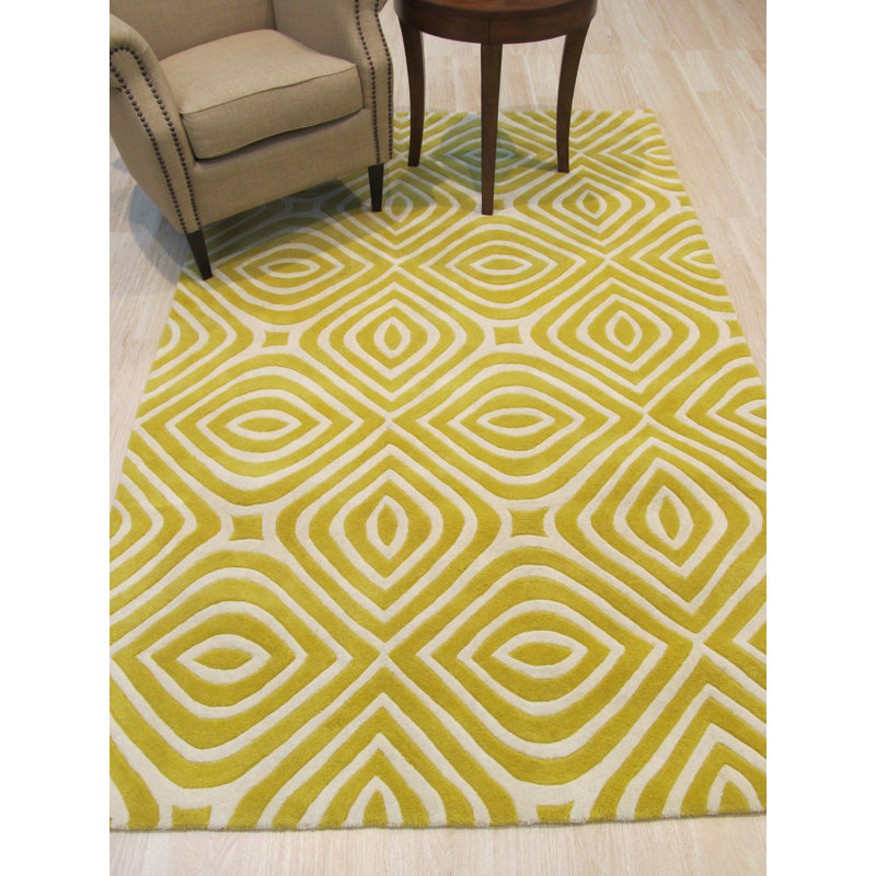 Marla Yellow Hand Tufted Wool Ivory Transitional Geometric Area Rug, Rectangle 8'9" x 11'9"
