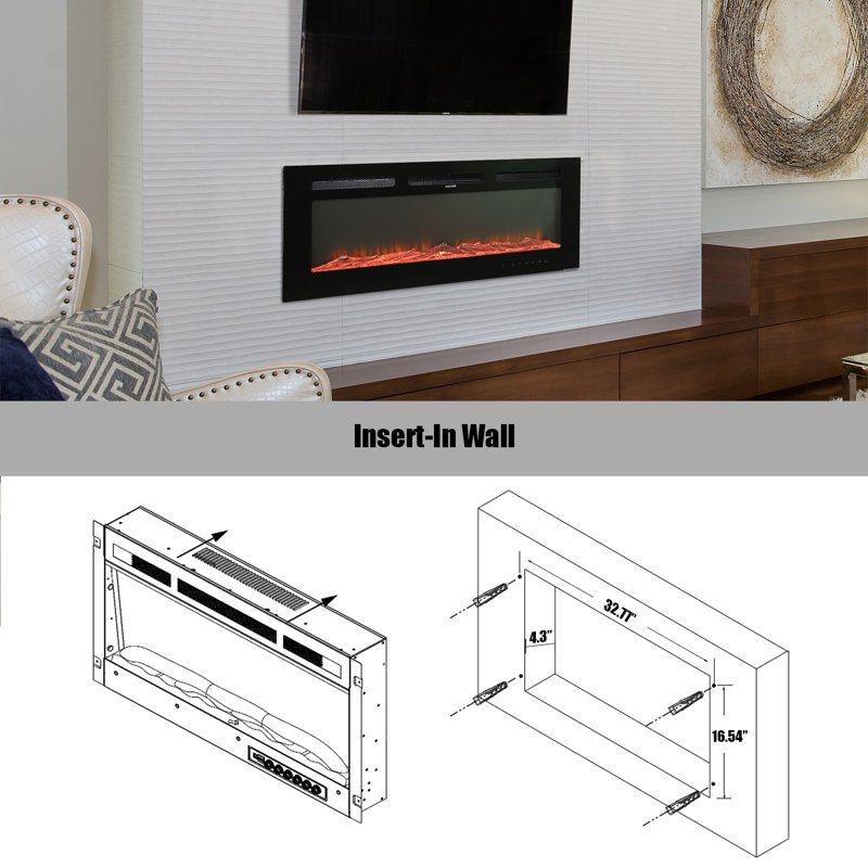 Rayva Classic Built-in or Wall-Mounted Direct Vent Electric Fireplace Insert, 16.54" H x 36" W x 4.33" D