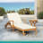 Outdoor Recliner and Side Table Set, Wooden Frame and Cream Cushions, Adjustable Poolside Lounger, Natural