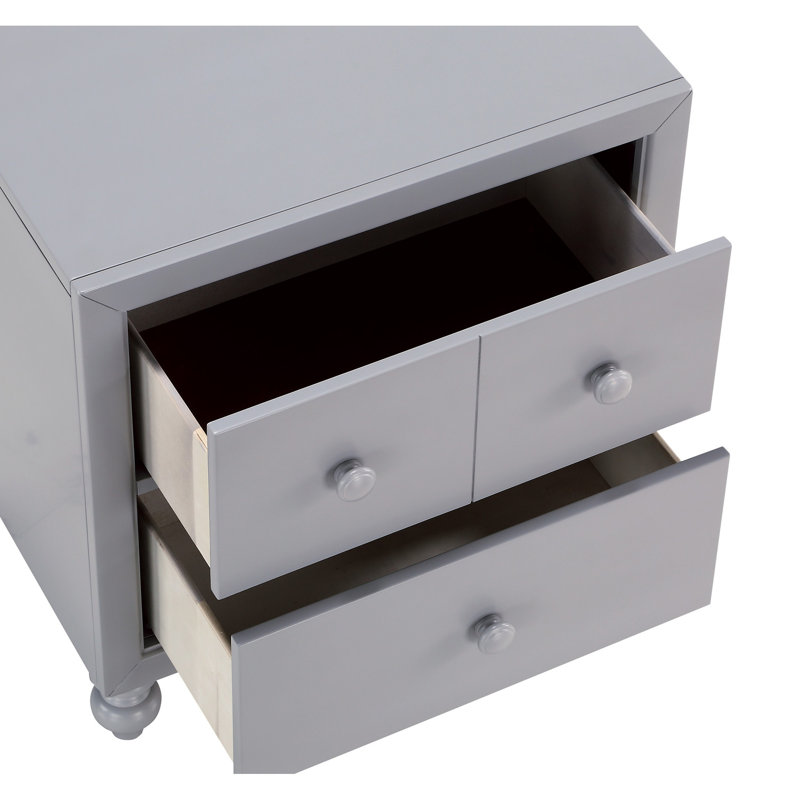 Table de chevet transitionnelle grise pour chambre à coucher avec 2 tiroirs en bois