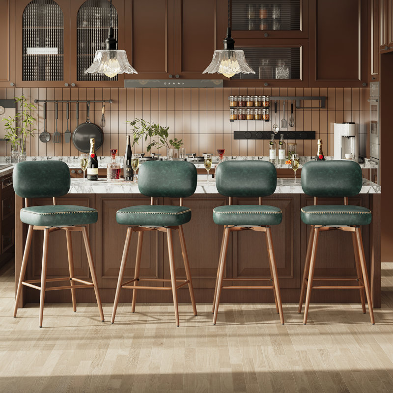 Modern Swivel Upholstered Counter Stools with Metal Frame, Green