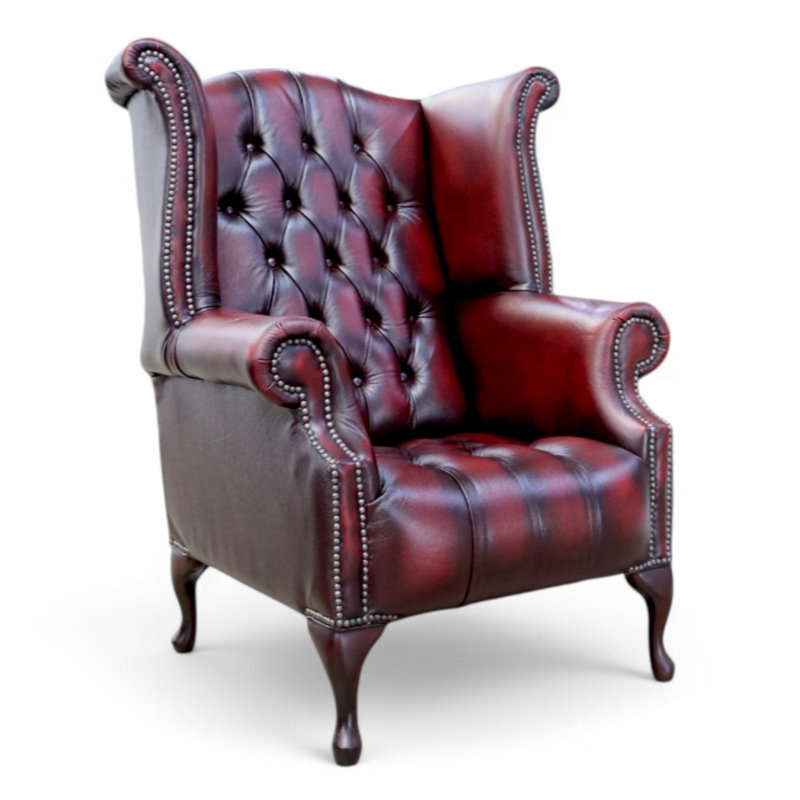 Upholstered Wingback Chair, Antique Oxblood