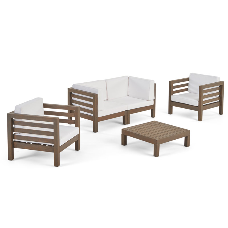 Chesterbrook Acacia 4 - Person Patio Conversation Set with Cushions, White