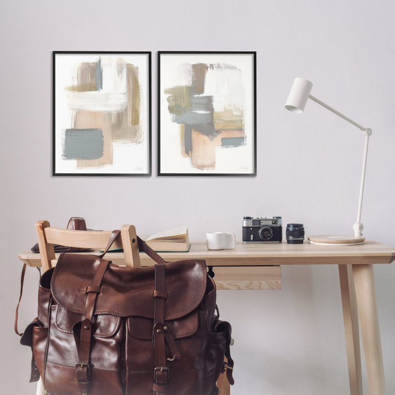 «Abstract Abstract Beige Brushed Neutrals», ensemble de 2 giclées encadrées par Stella Chang, Giclée encadrée noir minuit