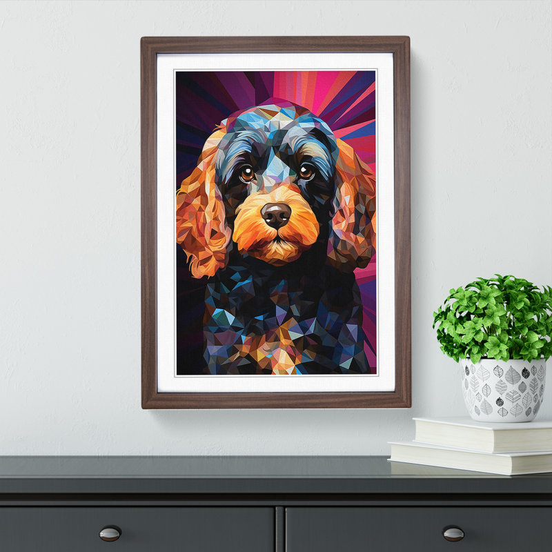 Cockapoo Geometric No.2 - Single Picture Frame Print on Wood, Walnut , 64cm H x 46cm W x 2cm D