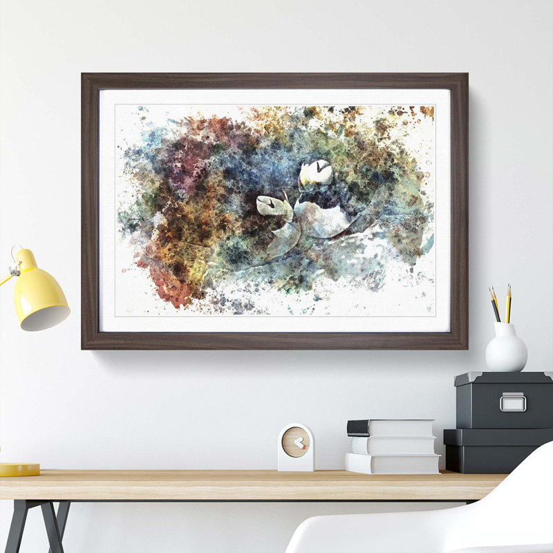 Nesting Atlantic Puffins in Abstract - Framed Print, 27cm H x 36cm W x 2cm D, Walnut Framed