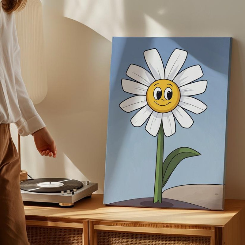 Art mural sur toile, fantaisiste, marguerite Canvaspop, art, fleur avec visage souriant, prêt à accrocher, galerie, décoration moderne