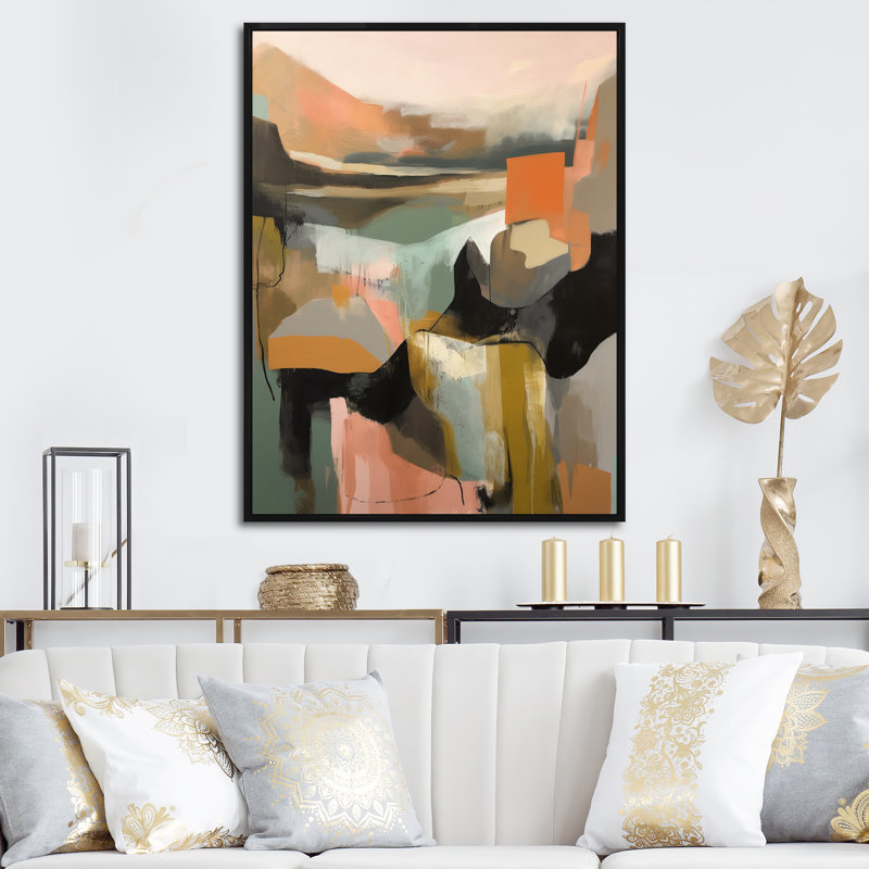 «Green and Beige Transcendant Reality II», peinture abstraite sur toile, H 44 po x l 34 po x P 1,5 po, Cadre flottant noir