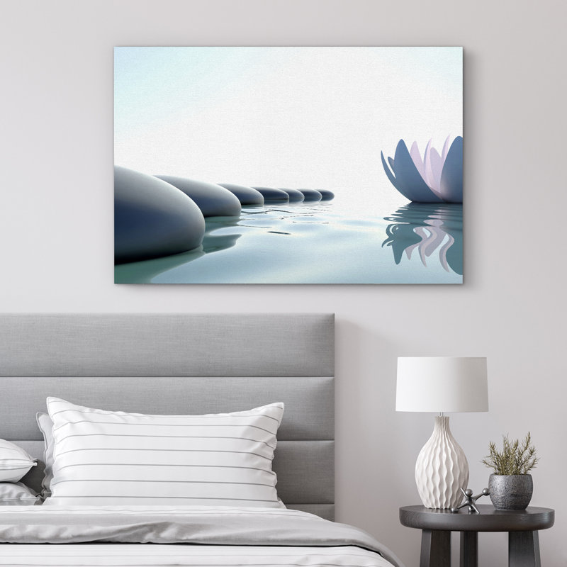«Zen Stones Serene Spa Massage White Water Lily», photographie sur toile, salle de bain, art mural, H 12 po x l 18 po