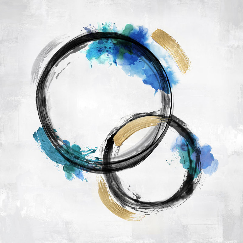 Double Blue And Gold Circle Abstract 1 by Natalie Harris - Wrapped Canvas Print, 122cm H x 122cm W