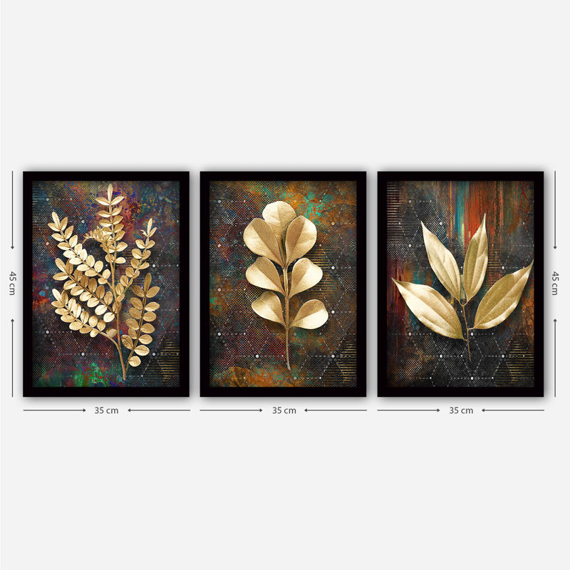 Superbe ensemble de 3 peintures décoratives encadrées, 13,8 po x 17,7 po | 100% panneau de fibres à densité moyenne avec épaisseur de 2 cm, cadre en plastique durable | Parfait pour la décoration murale de la maison, du bureau ou de la galerie | Œuvre d'art unique de l'artiste Anonyme