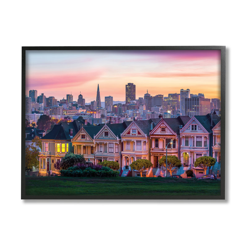 San Francisco, Californie, coucher de soleil, architecture de paysage urbain, Giclée encadrée noir minuit, H 24 po x l 30 po