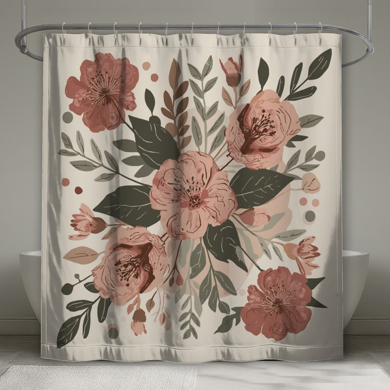 Rideaux de douche roses à motif floral extra long, L 70 po x H 93 po