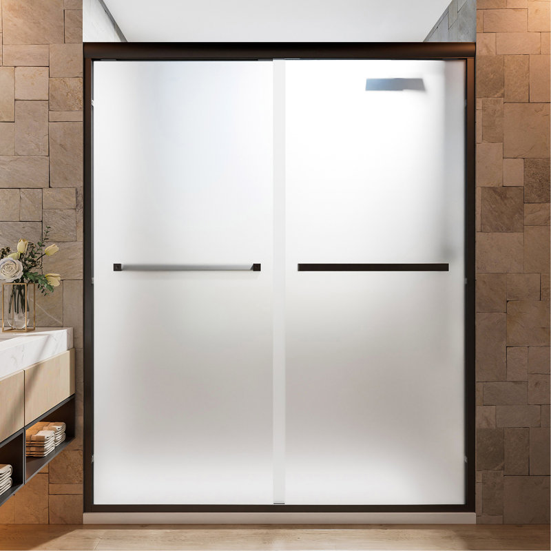 56-60" W x 72" H Framed Double Sliding Shower Door, 1/4" (6mm) Frosted Ultra-Clear Tempered Glass with nano self-cleaning coating , Matte Black Finish, Reversible Installation