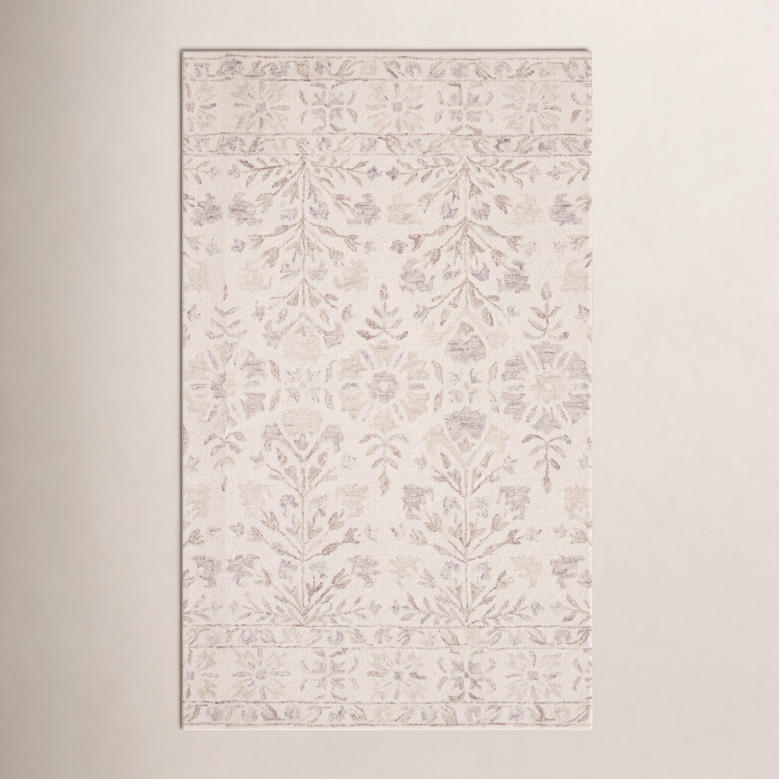 Aden Ivory Brown Hand-Hooked Wool Floral Rug, Rectangle 2'6" x 7'6"