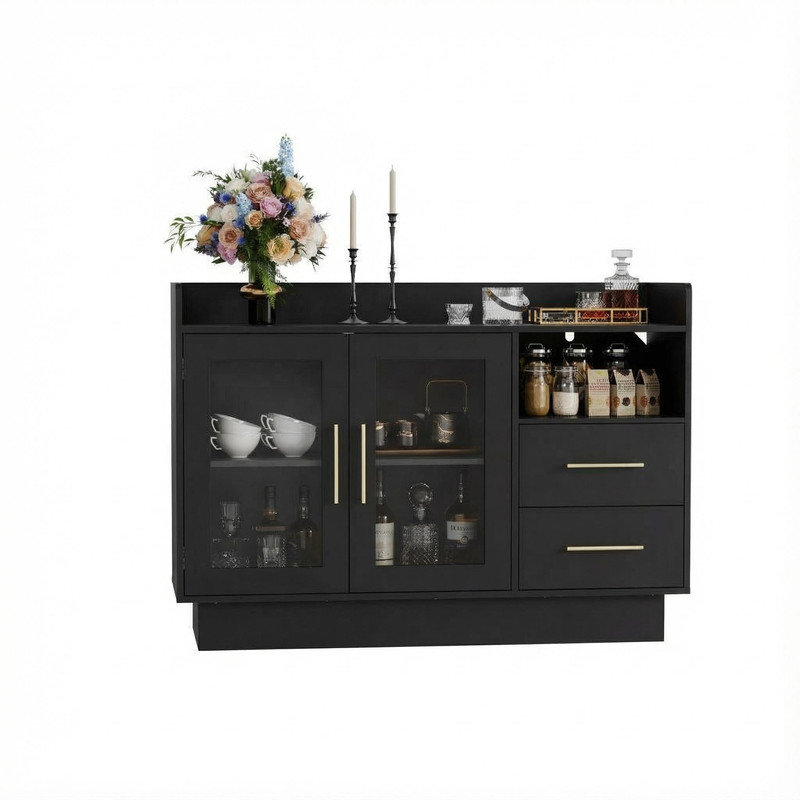Wine Cabinet with LED Lights, Drawers,Durable Double Glass Doors & Anti-Tipping Design,for Kitchen, Living Room, Dining Room