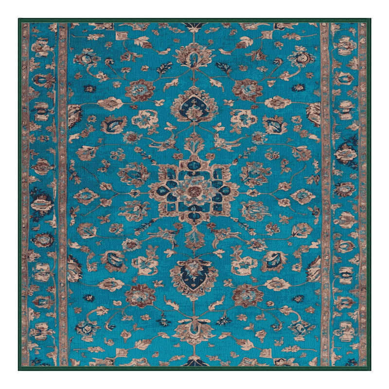 Tapis vert Tabriz lavable à la machine, Carré 5 pi