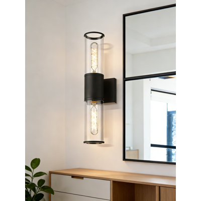 Modern Black Vanity Light Set Of 2, Up And Down Wall Sconce With Clear Glass Shade For Bathroom, Bedroom, And Hallway