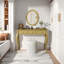 Meuble-lavabo de luxe avec miroir ovale, 3 tiroirs et sculptures complexes -1058970685