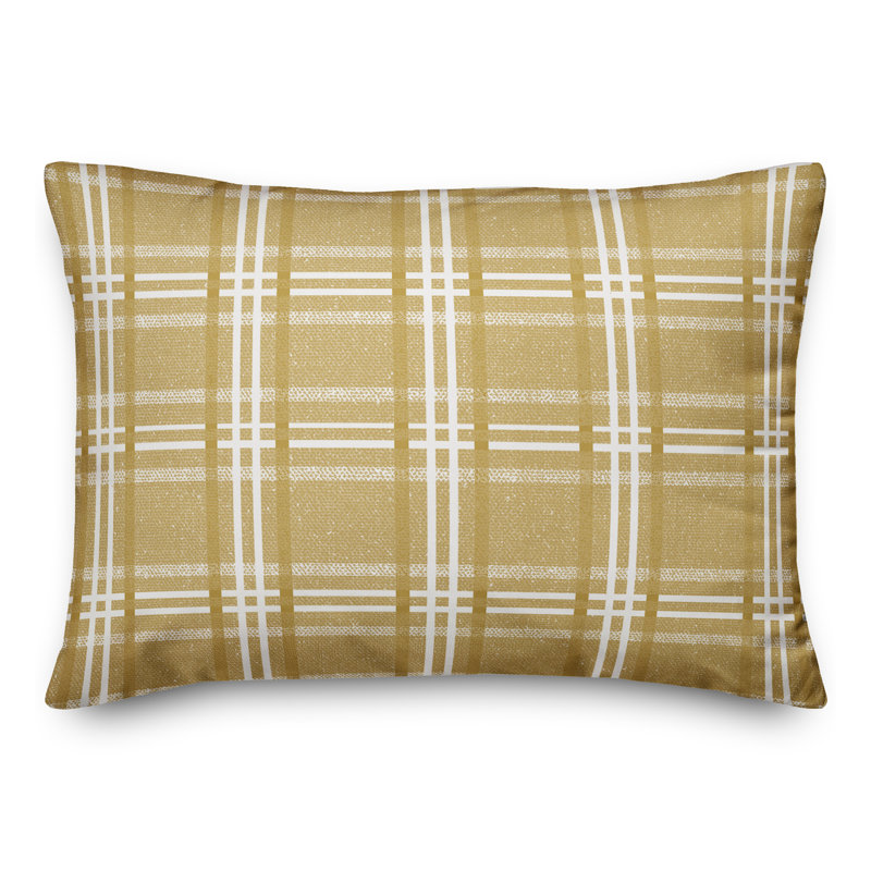 Busy Plaid 18 Outdoor Throw Pillow, Yellow