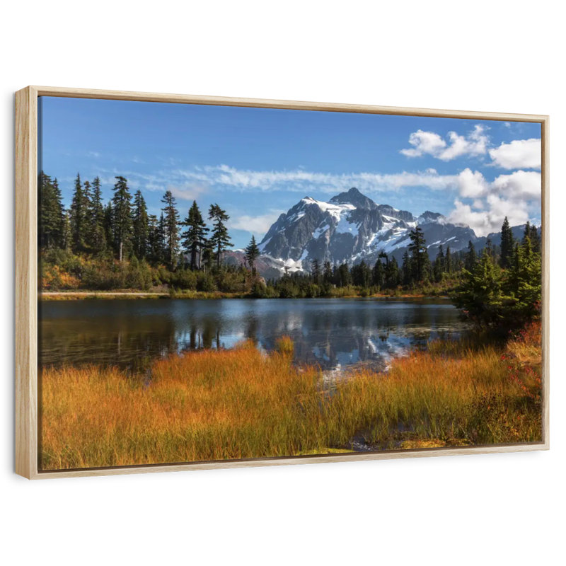 Reflet du mont Shuksan, Cadre flottant en bois naturel, 13 po x 9 po