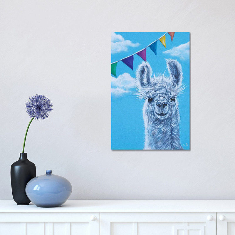 «Llama Party» par Cyndi Dodes - impression d'art graphique, Toile tendue, Aucun mat, H 40 po x l 26 po x P 1,5 po