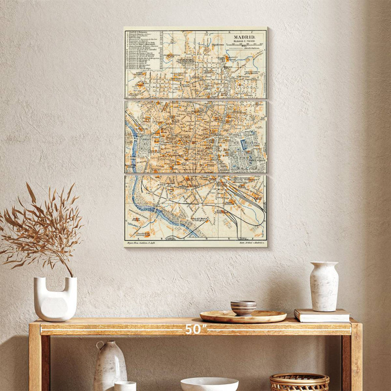 Carte rétro Aliaz de la ville de Madrid, H 38 po x l 24 po