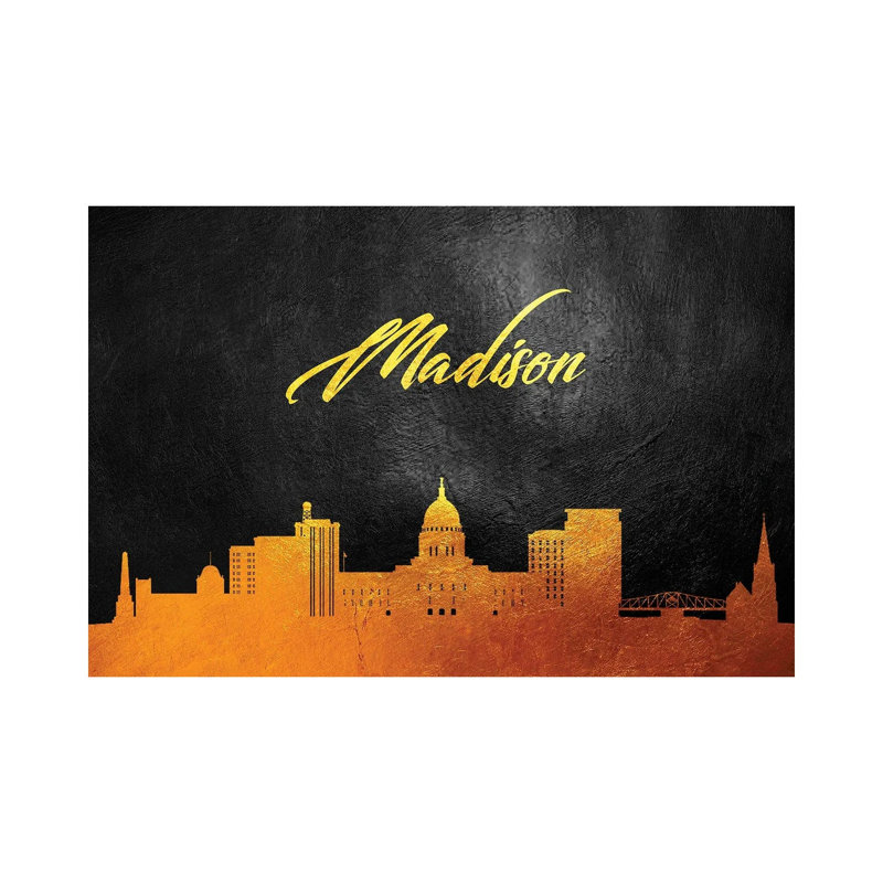 Madison Wisconsin Gold Skyline by Adrian Baldovino - Wrapped Canvas Print, 20.32 cm H x 30.48 cm W