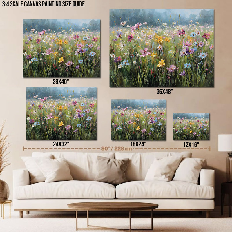GUTTATY Spring Canvas Wall Decor, Spring Pictures Painting, Flower Prints Artwork, Nature Landscape Art for Living Room, Bedroom, Large Wildflower Poster, Framed Ready to Hang, 18" × 24"