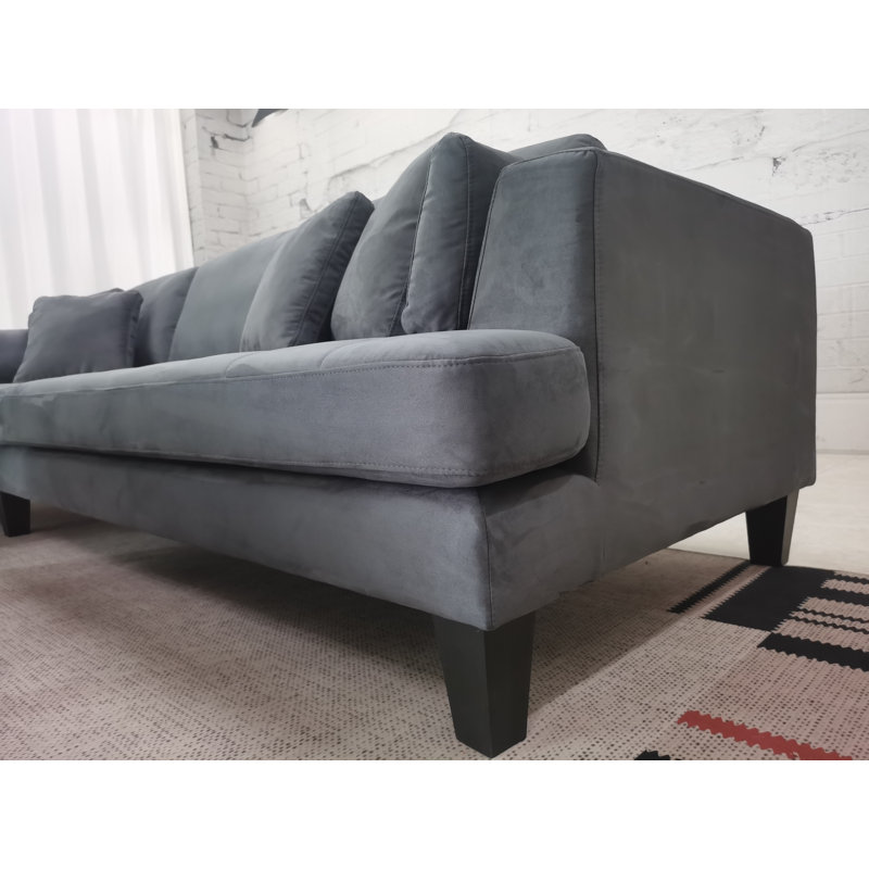 Canapé modulaire en microfibre avec repose-pieds Pritesh, Microfibres et suédine gris foncé, Accoudoir à gauche (vu de face)
