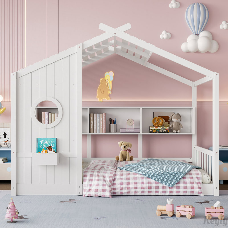 Lit sur pied avec tablette de rangement, Simple, Blanc