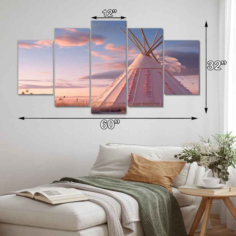 Native Tipi Dreamcatcher Whispers II - Art mural sur toile Native American - 5 panneaux