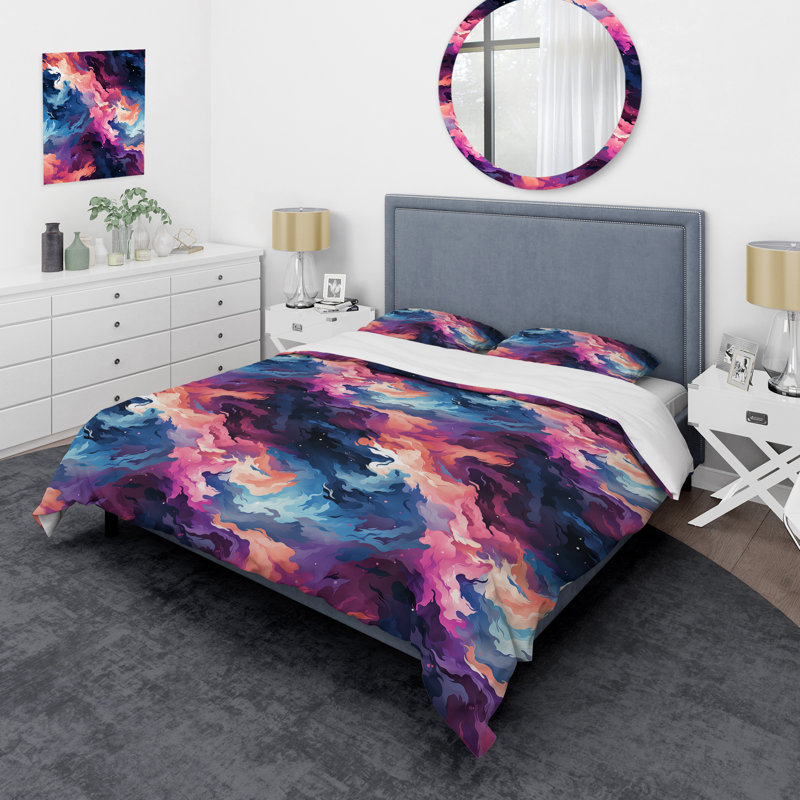 Ensemble de housse de couette abstraite mauve et bleu céleste Aura Camouflage I - polyester en microfibre