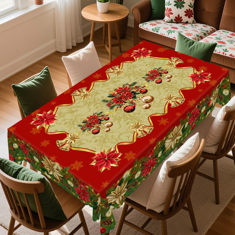 Nappe en polyester lavable durable à motif floral de Noël, L 70,8 po x l 55,12 po