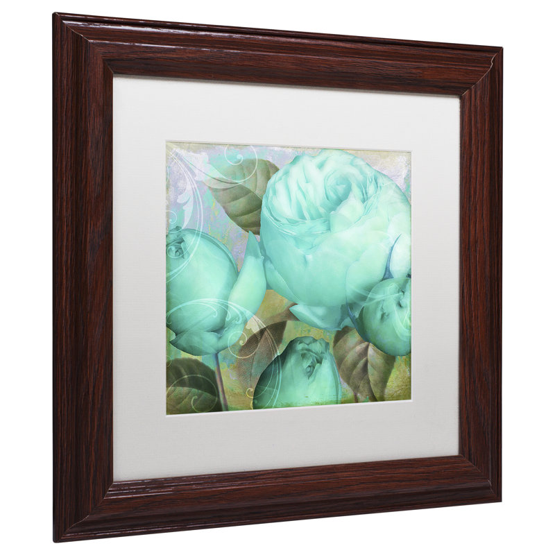 'Aqua Rose II' Framed Graphic Art, 11" H x 11" W x 0.5" D, White, Brown Framed