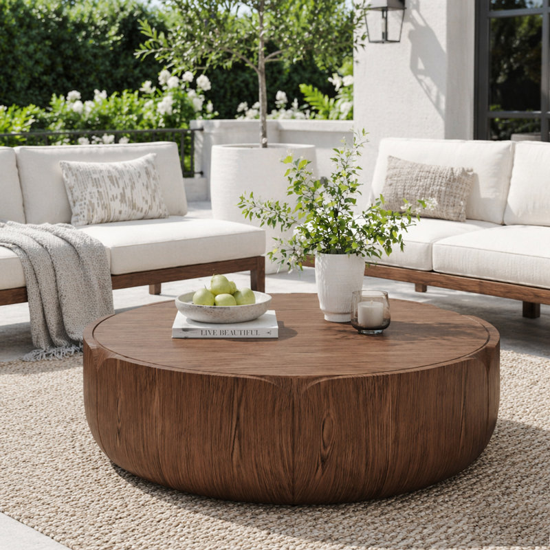 Table basse ronde d'extérieur d'intérieur, 35.63"W, Brun