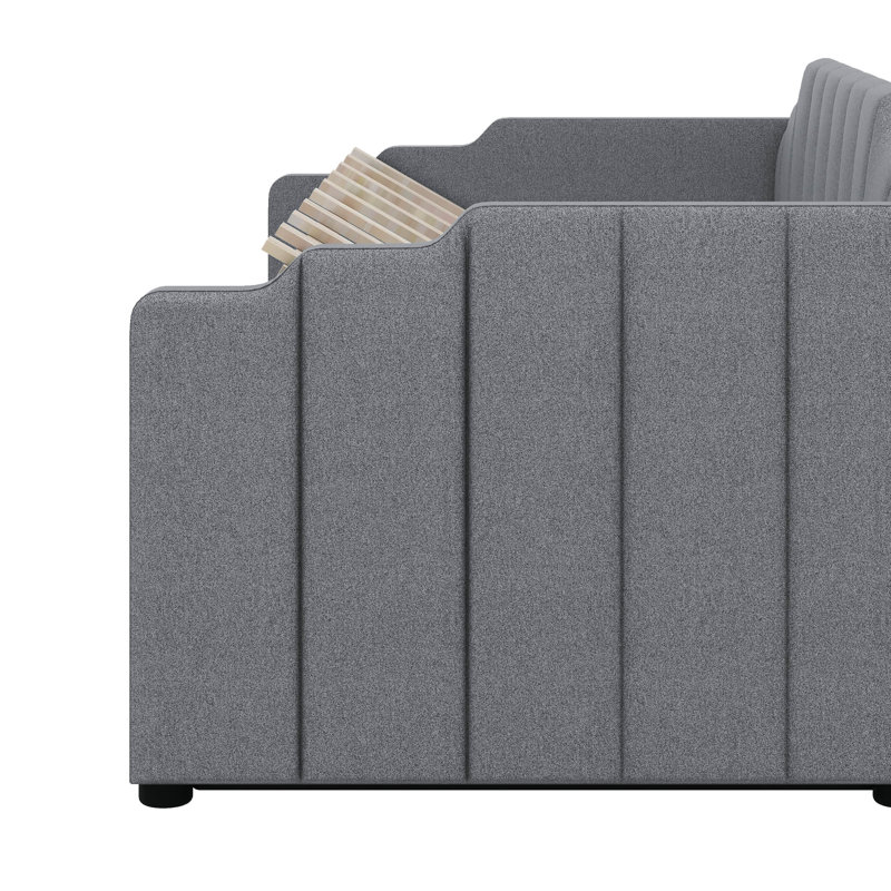 Lit de jour rembourré avec rangement inférieur, Gris, Lit simple