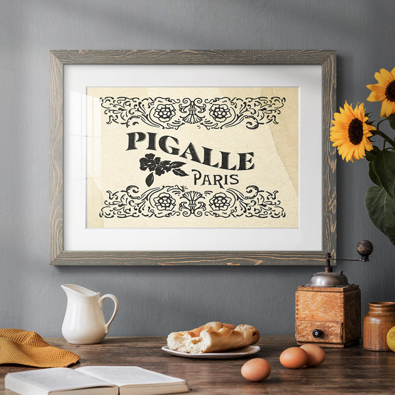 Étiquette française antique III, Encadré gris, H 18 po x l 26 po x P 1,5 po