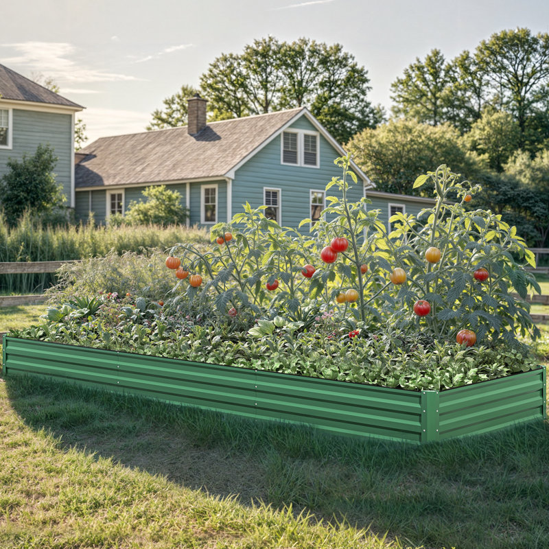 12 ft W x 4 ft D Large Galvanized Raised Garden Bed, Green